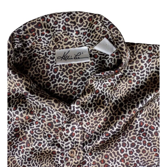 Kathie Lee Women's Size 14 Blouse Leopard Print Long Sleeve Button Up Collared - Picture 3 of 4